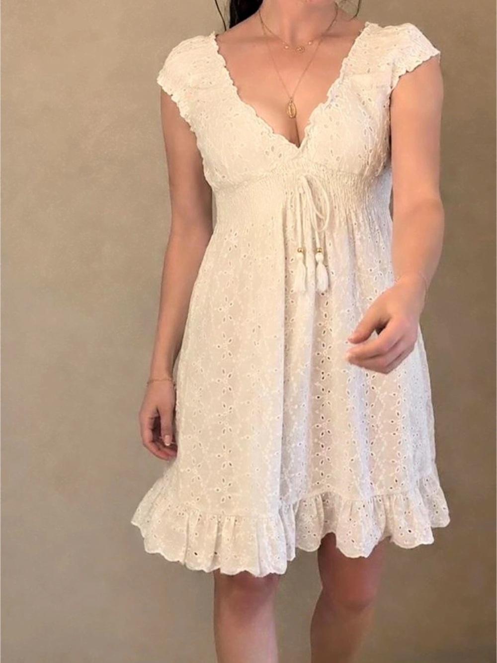 Madewell Eyelet Tassel-Tie Mini Dress White